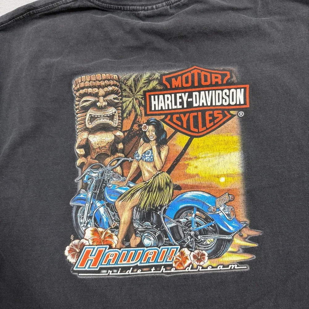 Vintage Harley-Davidson Shirt 2X Black Hawaii Tiki Hula Girl Ride The Dream 90s
